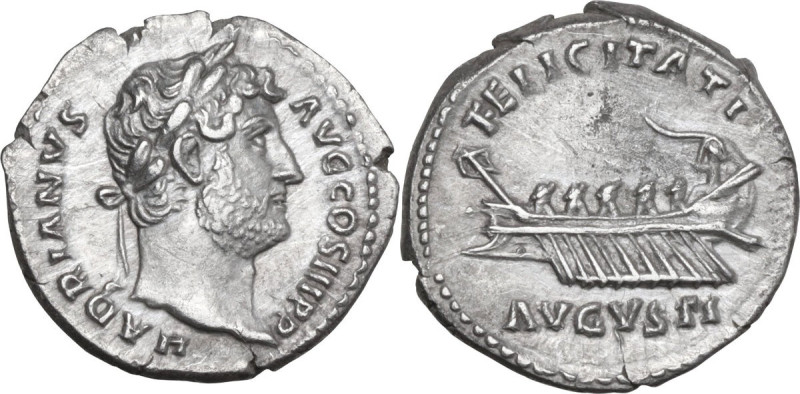 Hadrian (117-138). AR Denarius, 130 AD. Obv. HADRIANVS AVG COS III P P. Laureate...