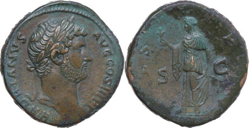 Hadrian (117-138). AE Sestertius, Rome mint, 121-123. Obv. HADRIANVS AVG COS III...