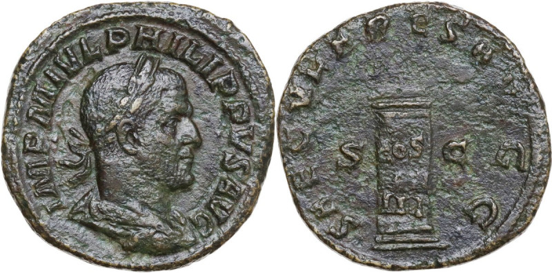 Philip I (244-249). AE Sestertius, 248 AD. Obv. IMP M IVL PHIIPPVS AVG. Laureate...