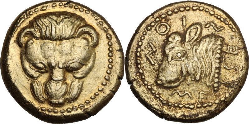Greek Italy. Bruttium, Rhegion. Gilt Replica of AR Stater, c. 494/3-462/1 BC. D/...