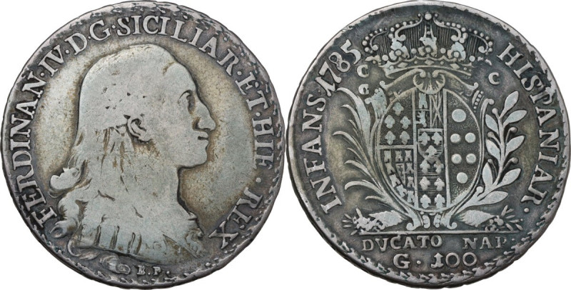 Napoli. Ferdinando IV (I periodo 1759-1799). 100 grana 1785 con sigla BP. P/R 65...