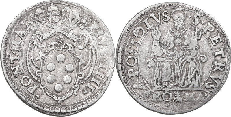 Roma. Pio IV (1559-1565), Gian Angelo de' Medici. Testone. CNI 53; Cf. M. 9; Ber...