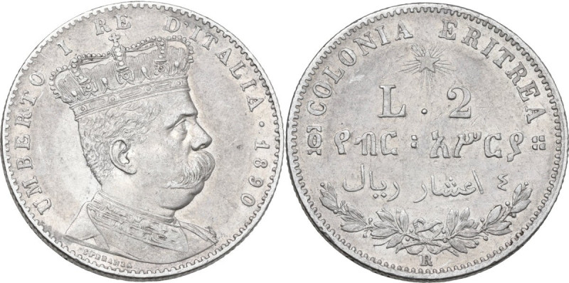 Colonia Eritrea. Umberto I (1878-1900). 2 lire 1890 Roma. Pag. (decimali) 632; M...