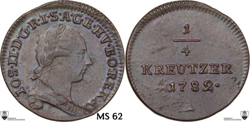 Austria. Joseph II (1780-1790). 1/4 kreutzer 1782 A, Vienna mint. KM 2051. CU. 1...