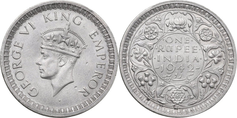 India. George VI (1910-1936). One rupee 1942. KM 557. AR. 11.66 g. 30.50 mm. AU/...