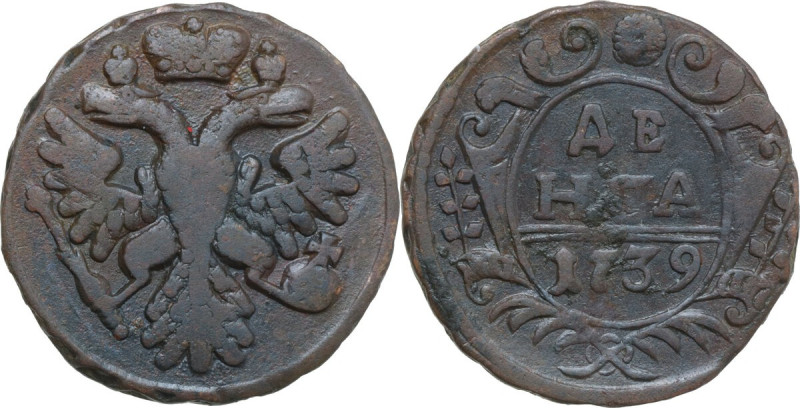 Russia. Anna Ivanovna (1730-1740). Denga 1739. Bitkin 367. AE. 6.78 g. 25.50 mm....