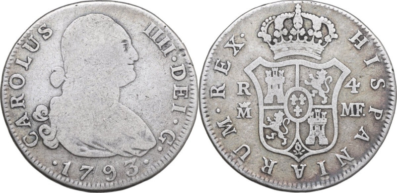 Spain. Carlos IV (1788-1808). 4 Reales 1793 MF, Madrid. KM 431.1. AR. 13.11 g. 3...