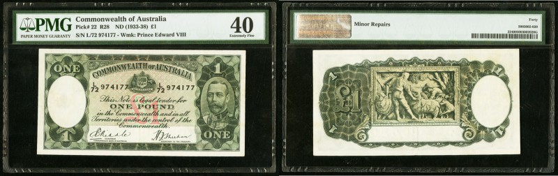 Australia Commonwealth of Australia 1 Pound ND (1933-38) Pick 22 PMG Extremely F...