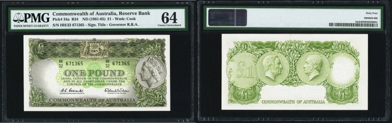 Australia Reserve Bank of Australia 1 Pound ND (1961-65) Pick 34a PMG Choice Unc...