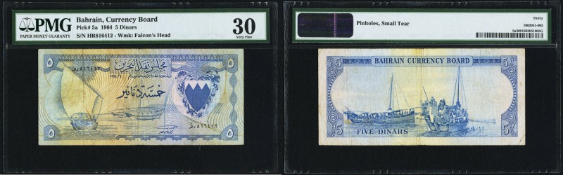 Bahrain Bahrain Currency Board 5 Dinars 1964 Pick 5a PMG Very Fine 30. Pinholes;...
