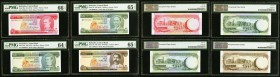 Barbados Central Bank 1; 5 (2); 10 Dollars ND (1973-75) Pick 29a; 31a; 32; 33 Four Examples PMG Gem Uncirculated 66 EPQ; Choice Uncirculated 64 EPQ; G...