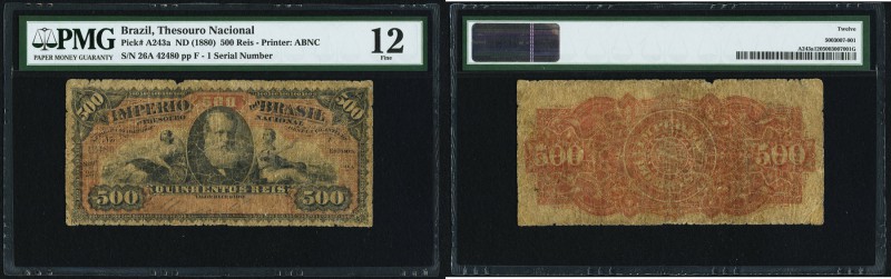 Brazil Republica Thesouro Nacional 500 Reis ND (1880) Pick A243a PMG Fine 12. 

...