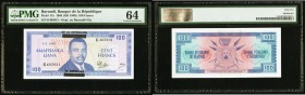 Burundi Banque de la Republique 100 Francs 1.5.1965 Pick 17a PMG Choice Uncirculated 64. 

HID09801242017
