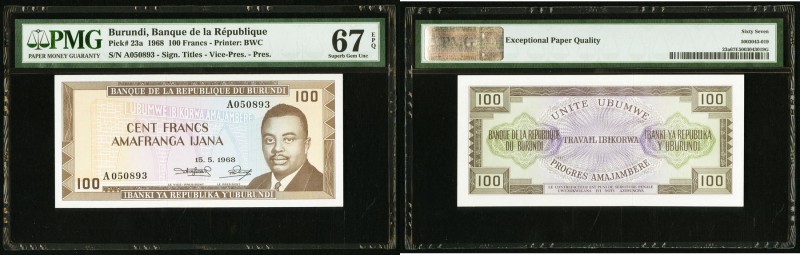 Burundi Banque de la Republique 100 Francs 15.5.1968 Pick 23a PMG Superb Gem Unc...