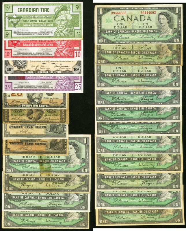 A Selection of Thirty-Four Canadian Bank Notes and Scrip Including Bank of Canad...