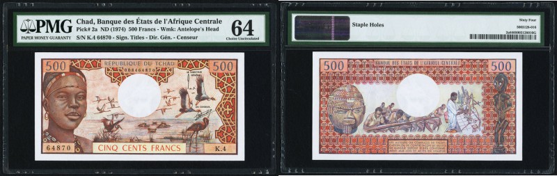Chad Banque Des Etats De L'Afrique Centrale 500 Francs ND (1974) Pick 2a PMG Cho...