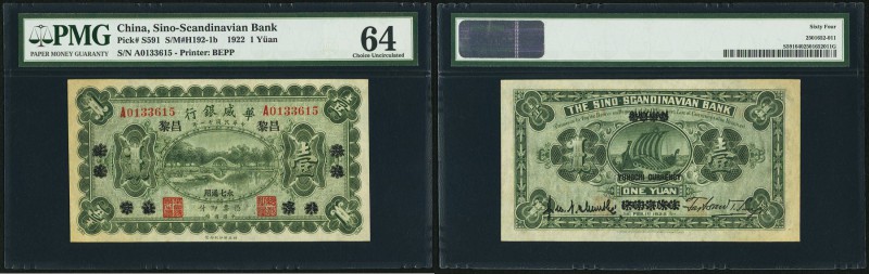 China Sino-Scandinavian Bank 1 Yuan 1.2.1922 Pick S591 PMG Choice Uncirculated 6...