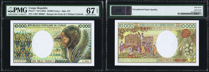 Congo Bank des Etats de L'Afrique Centrale 10,000 Francs nd (1983) Pick 7 PMG Su...