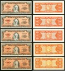 Cuba Banco Nacional de Cuba 100 Pesos 1959 Pick 93a, Five Examples Extremely Fine or Better. One example has some toning to its paper; another note ha...