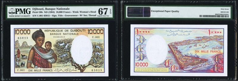 Djibouti Banque Nationale 10,000 Francs ND (1984) Pick 39b PMG Superb Gem Unc 67...