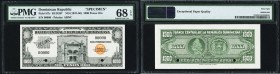 Dominican Republic Banco Central de la Republica Dominicana 1000 Pesos Oro ND (1947-50) Pick 67s Specimen PMG Superb Gem Unc 68 EPQ. Two POCs.

HID098...