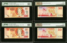 Fiji Reserve Bank of Fiji 50 Dollars ND (2002) Pick 108a Two Consecutive Examples PMG Choice Uncirculated 64 EPQ. 

HID09801242017