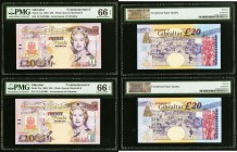 Gibraltar Government of Gibraltar 20 Pounds 2004 Pick 31a Two Consecutive "Commemorative" Examples PMG Gem Uncirculated 66 EPQ. 

HID09801242017
