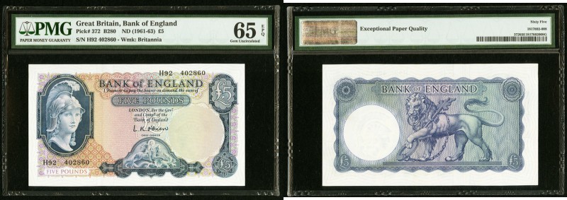 Great Britain Bank of England 5 Pounds ND (1961-63) Pick 372 PMG Gem Uncirculate...