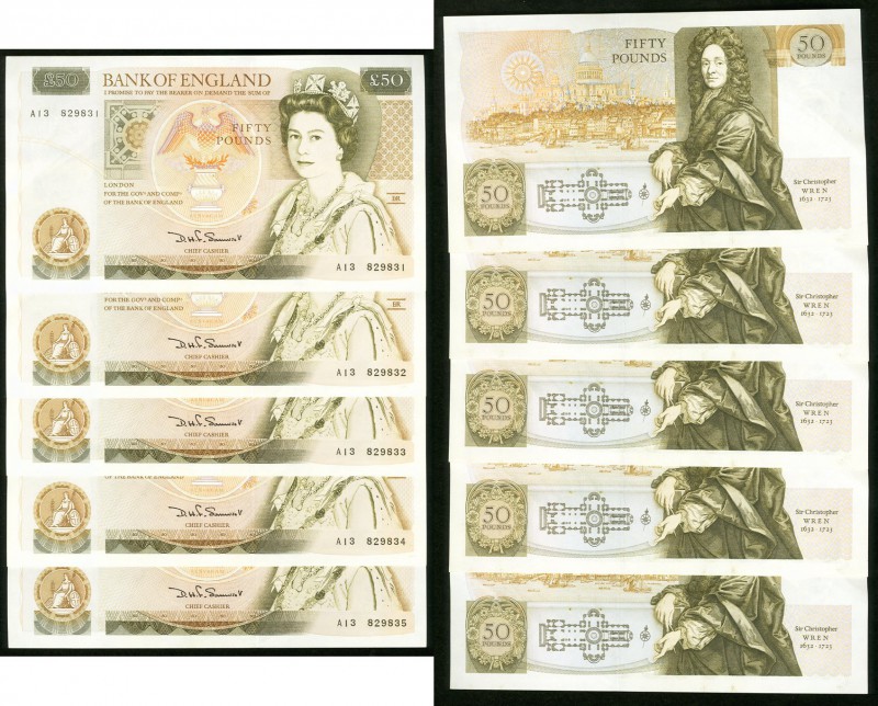 Great Britain Bank of England 50 Pounds ND (1981-88) Pick 381a, Five Consecutive...