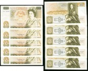 Great Britain Bank of England 50 Pounds ND (1981-88) Pick 381a, Five Consecutive Examples About Uncirculated or Better. Each example has a few pinhole...