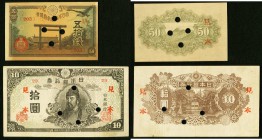 Japan Imperial Japanese Government 50 Sen 1945 Pick 60s1 Specimen Choice About Uncirculated; Bank of Japan 10 Yen ND (1945) Pick 77s2 Specimen Very Fi...