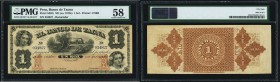 Peru Banco de Tacna 1 Sol ND (ca. 1870s) Pick S382r Remainder PMG Choice About Unc 58. 

HID09801242017