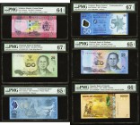 Mixed lot Of Six Examples from Solomon Islands, Thailand, Uruguay, and Uganda. Solomon Islands Central Bank 10 Dollars ND (2017) Pick UNL PMG Choice U...
