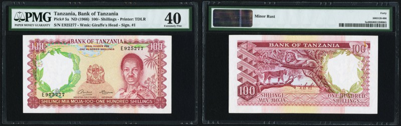 Tanzania Bank of Tanzania 100 Shillings ND (1966) Pick 5a PMG Extremely Fine 40....