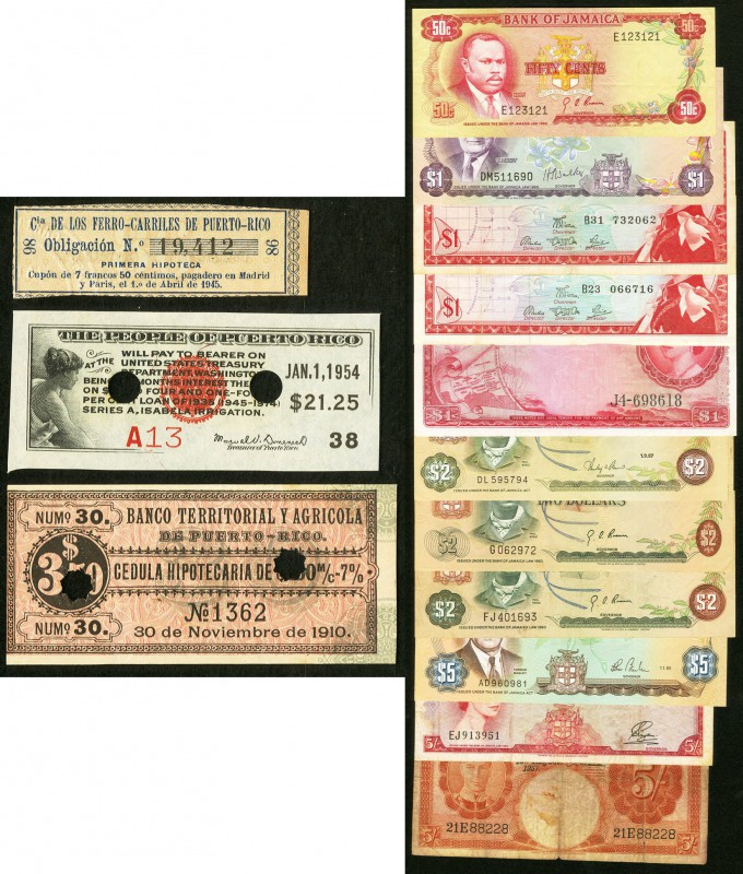 A Selection of Bank Notes (27) and Bond Coupons (3) Issued in Jamaica (20), Puer...