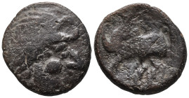 Celtic, Eastern Europe, c. 3rd century BC. Æ Tetradrachm (23mm, 9.20g). Kugelwange Type. Stylized head r. R/ Horse prancing l. Cf. Lanz 466. Good Fine...