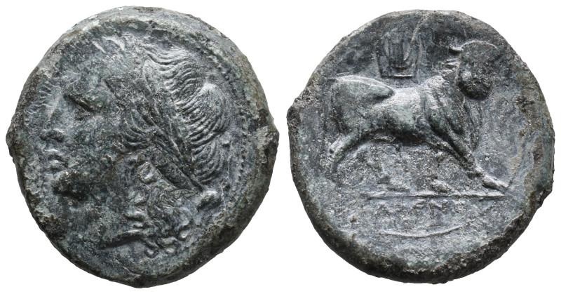 Northern Campania, Cales, c. 265-240 BC. Æ (22mm, 7.45g). Laureate head of Apoll...