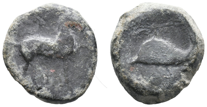 Northern Apulia, Salapia, c. 275-250 BC. Æ (16mm, 5.50g). Horse stepping r. R/ D...