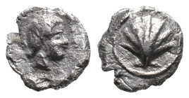 Southern Apulia, Tarentum, c. 470-450 BC. AR Hemilitron (7mm, 0.20g). Cockle shell. R/ Female head r. Vlasto 1175-9; HNItaly 841. VF