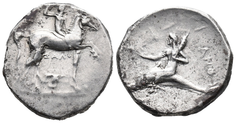 Southern Apulia, Tarentum, c. 280-272 BC. AR Nomos (20mm, 6.32g). Youth on horse...