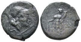 Southern Apulia, Uxentum, c. 125-90 BC. Æ Semis (19mm, 4.41g). Helmeted head of Athena r.; spear before. R/ Herakles standing l., holding club and cor...