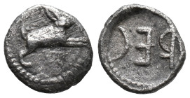 Bruttium, Rhegion. Anaxilas (Tyrant, c. 494/3-462/1 BC). AR Litra (9mm, 0.53g). Hare springing r. R/ Retrograde REC. HNItaly 2475. VF