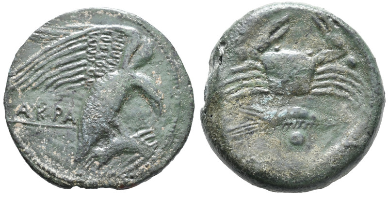 Sicily, Akragas, c. 425-406 BC. Æ Hemilitron (30mm, 18.57g). Eagle standing r. o...