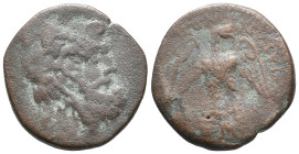 Sicily, Akragas, c. late 2nd century BC. Æ (20mm, 6.14g). Laureate head of Zeus r. R/ Eagle standing on thunderbolt, head r., wings spread. CNS I, 145...