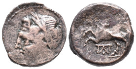 Sicily, Panormos, c. 3rd century BC. Æ (16mm, 3.70g). Laureate head of Zeus l. R/ Horse galloping l.; star above, monogram below. CNS I, 61; HGC 2, 10...