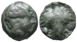 Sicily, Selinos, c. 450-440 BC. Cast Æ Hexas (18mm, 6.20g). Youthful head of river-god Selinos r. R/ Selinon leaf; two pellets flanking. CNS I, 8; SNG...