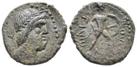 Sicily, Soloi, late 2nd - early 1st century BC. Æ (20mm, 3.96g). Laureate head of Poseidon r.; trident behind. R/ Nude warrior advancing r., wearing c...
