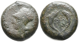 Sicily, Syracuse. Dionysios I (405-367 BC). Æ Drachm (26mm, 30.00g). Head of Athena l., wearing Corinthian helmet decorated with wreath. R/ Sea-star b...