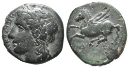 Sicily, Syracuse, 344-317 BC. Æ (17mm, 4.77g). Laureate head of Apollo l. R/ Pegasos flying l.; Δ below. CNS II, 85; SNG ANS 646-7; HGC 2, 1486. Green...