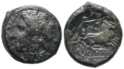 Sicily, Syracuse. Hiketas II (287-278 BC). Æ (22mm, 10.50g), c. 287-283. Wreathed head of Kore l. R/ Charioteer driving biga r. CNS II, 127 (Agathokle...
